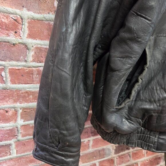 Saxony Vintage Leather Bomber Jacket | Men’s Size 40 | Black Full Zip - Picture 5 of 11